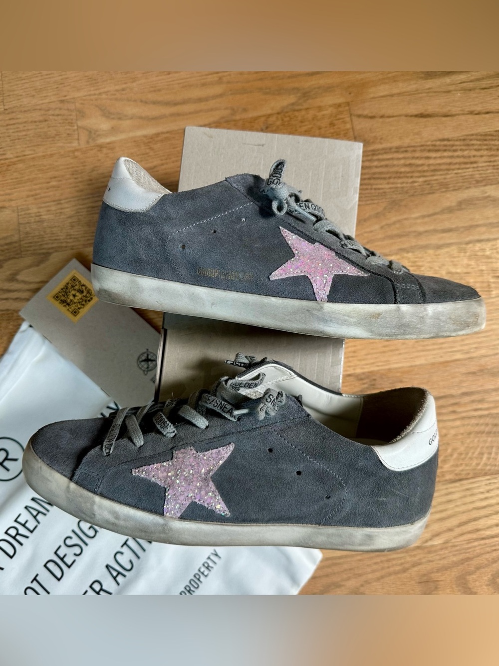 Golden Goose Gray Suede Sneakers with Pink Glitter Star (Private Edit)